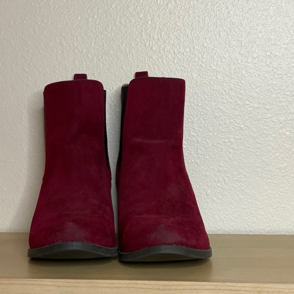 Red suede ankle boots